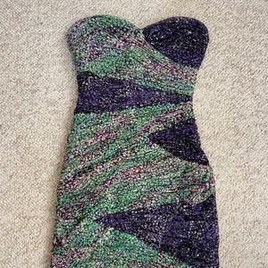 BCBG Maxazria Purple and Green Ruched Bodycon Tube Dress Size 4